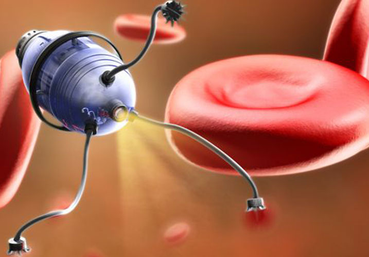 High-resolution image of neural devices targeting blood cells for research and medical applications.