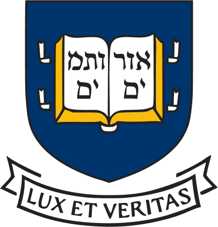Open book emblem with Hebrew text and Latin motto "Lux et Veritas" on a shield background.