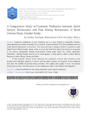 Enhanced customer service and satisfaction in hotel restaurants and fine dining. Academic research on customer preferences and perceptions.