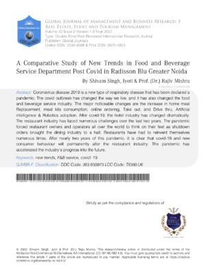 Detailed analysis of post-pandemic shifts in food and beverage services in Radisson Blu, Noida.