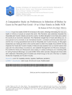 An academic study analyzing guest preferences in pre- and post-Covid hotels in Delhi, focusing on customer satisfaction and safety measures.