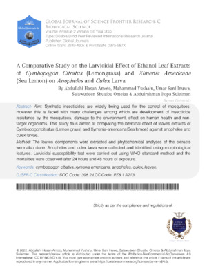 Ethanol leaf extract comparison between C. citratus and X. americana.