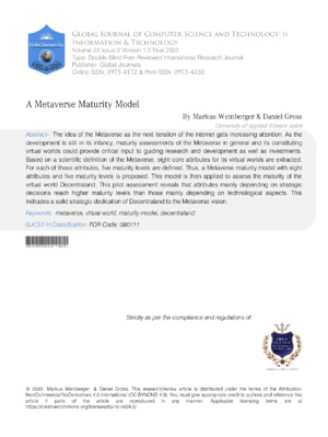 Metaverse maturity model for digital innovation and technological advancement.
