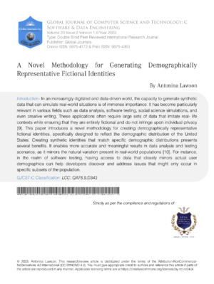 Alt text: Academic research paper on methodology for creating demographically accurate fictional identities.