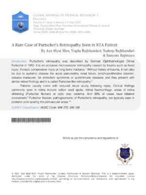 Retinopathy in RTA patient: rare case report by researchers focusing on ophthalmology and retinal disease.