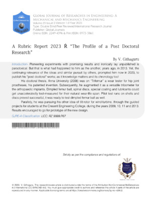 Postdoctoral research rubric for academic journal submissions in engineering and mechanics.