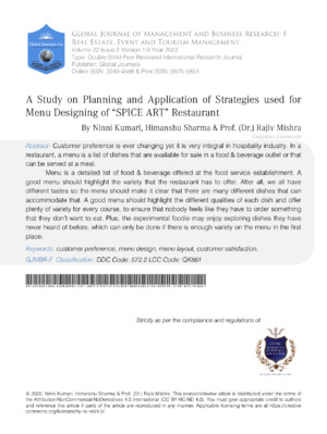 Customer satisfaction and menu design in restaurant planning.