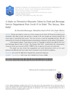 Alt text: Study on food and beverage service measures post-Covid in Delhi hotels.