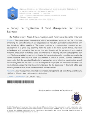 Alt text: A survey on digital management of shed for Indian Railways, focusing on scheduling, architecture, and data integration.