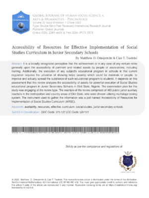 Accessible resources for effective social studies curriculum implementation in junior secondary schools.