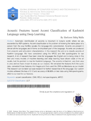 Accurate speech accent recognition for Kashmiri language using deep learning techniques.