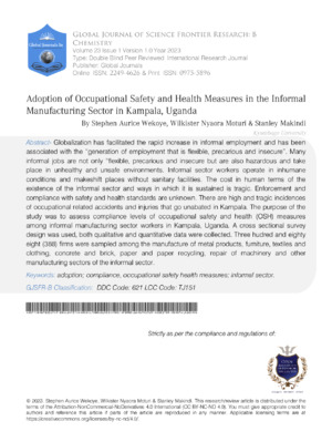 Improving safety practices in the informal manufacturing sector in Kampala, Uganda, through research and policy.