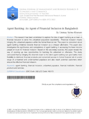 Alt text: Academic research on financial inclusion, banking trends, and agent banking in Bangladesh.