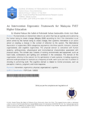 Efficient framework for Malaysia TVET higher education institutions. Research on improving technical education and training.