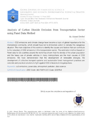 Analysis of carbon dioxide emissions from transportation sector for climate change studies.