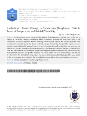 Analysis of climate change impacts on Sundarbans, rainfall variability, and seasonal effects in Bangladesh.