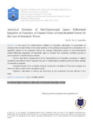 Hydraulic flow analysis and differential equation solutions in channel flow research.