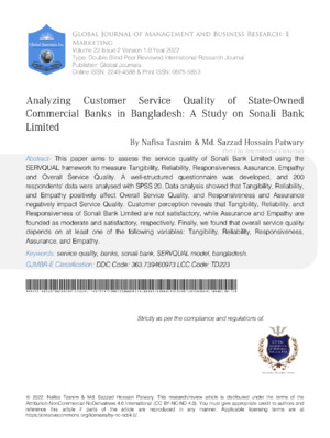 Enhanced alt text: Analysis of customer service quality in Bangladeshi commercial banks based on Sonali Bank Limited.