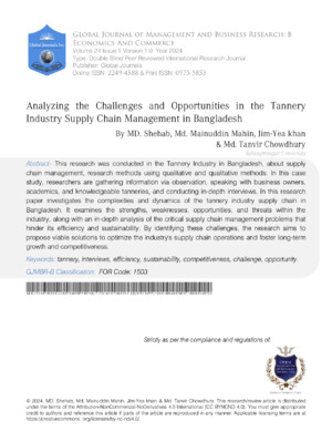 Detailed analysis of supply chain management in Bangladeshi tannery industry. Focus on challenges, opportunities, logistics, innovation, and sustainability.