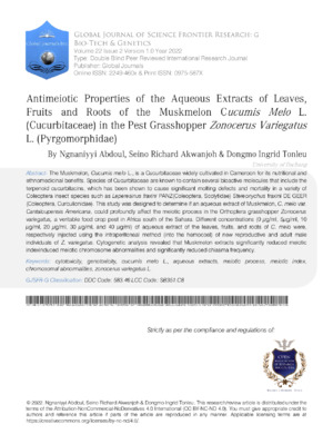 Antimicrobial properties of leaves, fruits, and roots of muskmelon Cucumis Melo L. explored in this research.