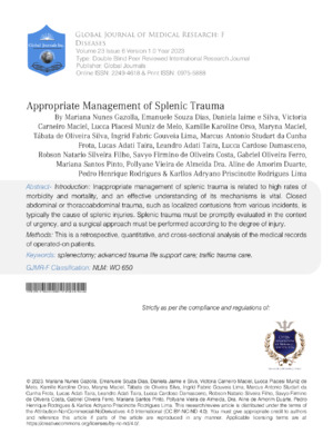 Proper Trauma Management for Splenic Trauma.