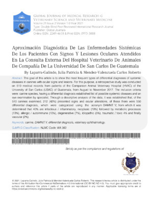 ALT: Veterinary research on eye lesions and diseases in animals.