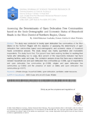 Open defecation, community health, demographic, economic, household, environmental impact.