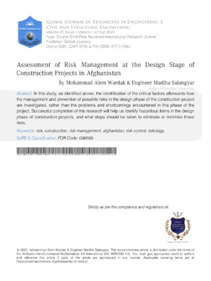 Alt text: Academic research paper on risk management in Afghan construction projects, author and journal details included.
