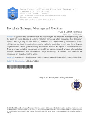 Blockchain challenges and algorithms in cryptocurrency research and innovation.