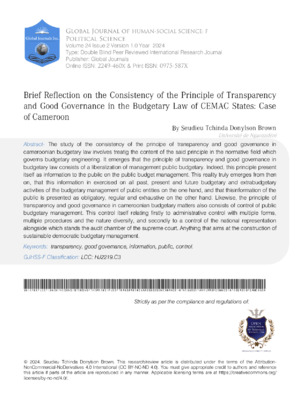 Alt text: Academic journal article on transparency and governance in Cameroon from Global Journals.