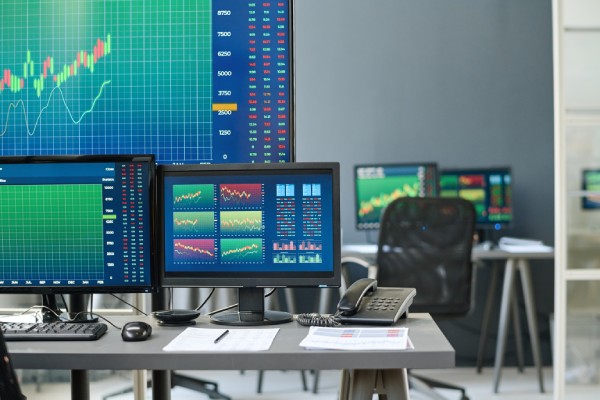 Advanced stock market analysis monitors trends and data.