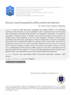 Business social responsibility, benefits, sustainability, corporate governance, benefits of BSR, academic research.