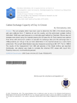 High capacity of clay exchange in Greece for environmental and geological research.