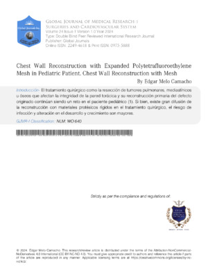 Reconstruction of chest wall with polytetrafluoroethylene mesh in pediatric patient, highlighting surgical techniques.
