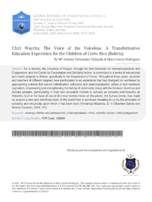 Clear alt text: A journal cover page from Global Journals focusing on childhood education and social sciences.