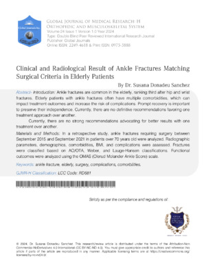 Radiological Analysis of Ankle Fractures in Elderly Patients.