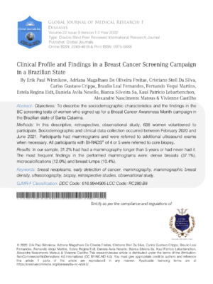 Diagnostic research, breast cancer screening, Brazilian women, clinical findings, mammography, early detection, breast health.