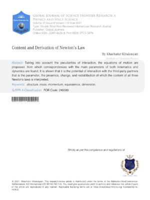 Analysis of Newton's Law in physics, discussing structure, mass, momentum, and dimension. A detailed scientific review from a journal.