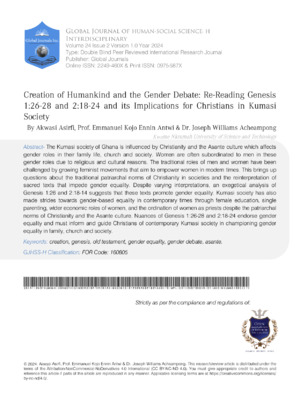 Creation, Humankind, Gender equality, Kumasi society.