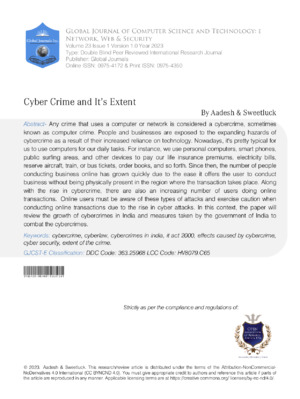 Cyber Crime and Its Extent - Analysis of internet security, cyber threats, and prevention methods showcased in academic research studies.