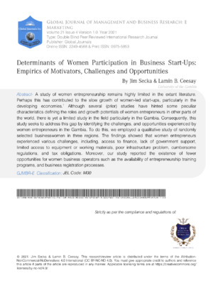Alt text: Academic journal cover on women participation, challenges, and opportunities in startup entrepreneurship.