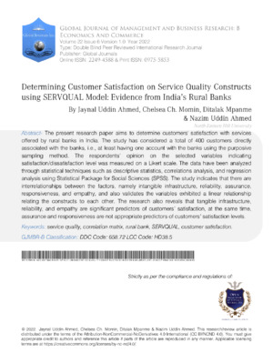 Accurate evaluation of customer satisfaction using SERVQUAL model in rural banks.
