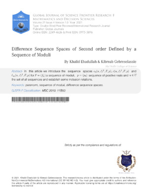 A scholarly article on difference sequence spaces, highlighting second-order defined sequence spaces for academic research.