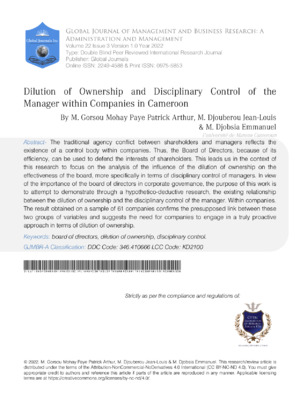 Thematic, concise research on ownership control and discipline within Cameroon's companies.