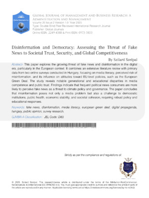 Alt text: Academic journal cover on disinformation, democracy, and social trust in society.