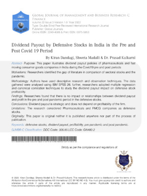 Alt text: Academic article on dividend stocks in India during pre and post-Covid periods for research insights.