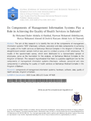 Enhances health services in Bahrain through management components research.