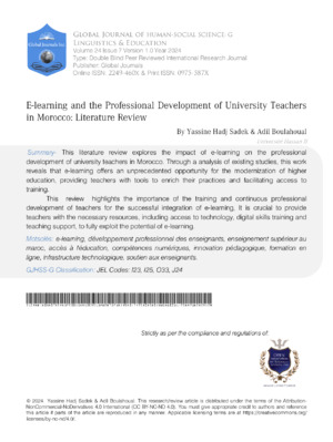 Online learning, teachers' professional growth, and e-learning development in Moroccan higher education.