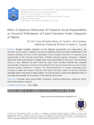 Alt text only: An academic journal cover focusing on corporate social responsibility and employee impact.