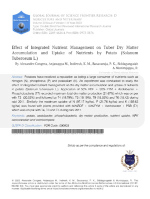 2. Effects of nutrient management on potato tubers' nutrient levels and dry matter.